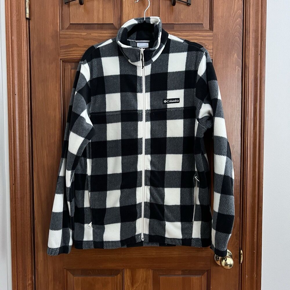 Columbia Women’s Full Zip Fleece Jacket Black/White Buffalo Plaid  Size Medium